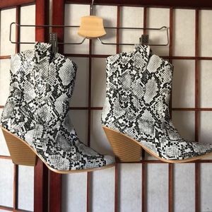 Faux snake print cowgirl boots